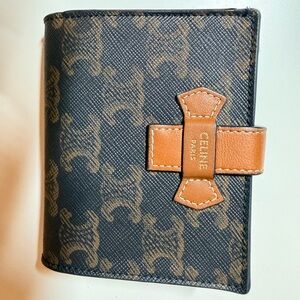 Celine Canvas Card Holder with Tan Leather Accent